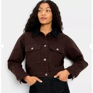 Future Collective Quilted Cropped Jacket Brown Corduroy Collar Womens Small NWOT